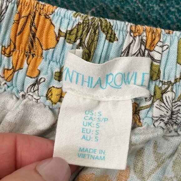 Cynthia Rowley Midi Skirt Linen Wrap Small Light Blue Floral Summer Leaves Long - Picture 4 of 12